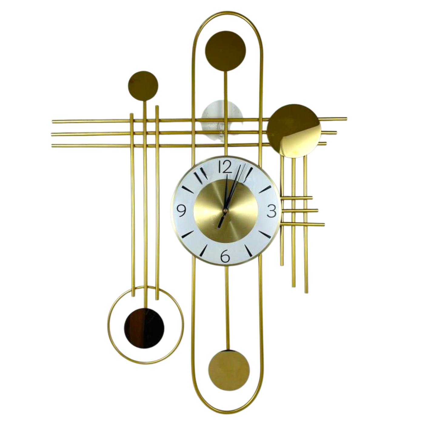 Modern Geometric Metal Wall Clock – Gold Lines &amp; Circle Design