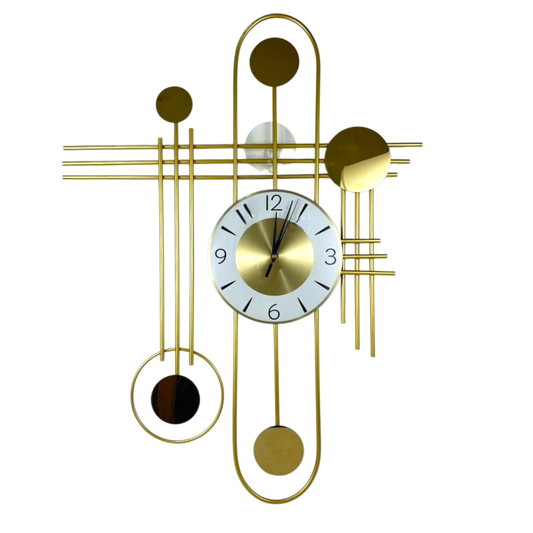 Modern Geometric Metal Wall Clock – Gold Lines &amp; Circle Design