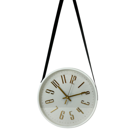 Modern Hanging Wall Clock – White & Gold Minimal Design
