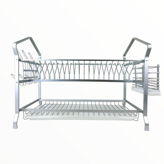 2-Tier Dish Drying Rack with Cutlery Holder & Drip Tray – Stainless Steel Kitchen Organizer