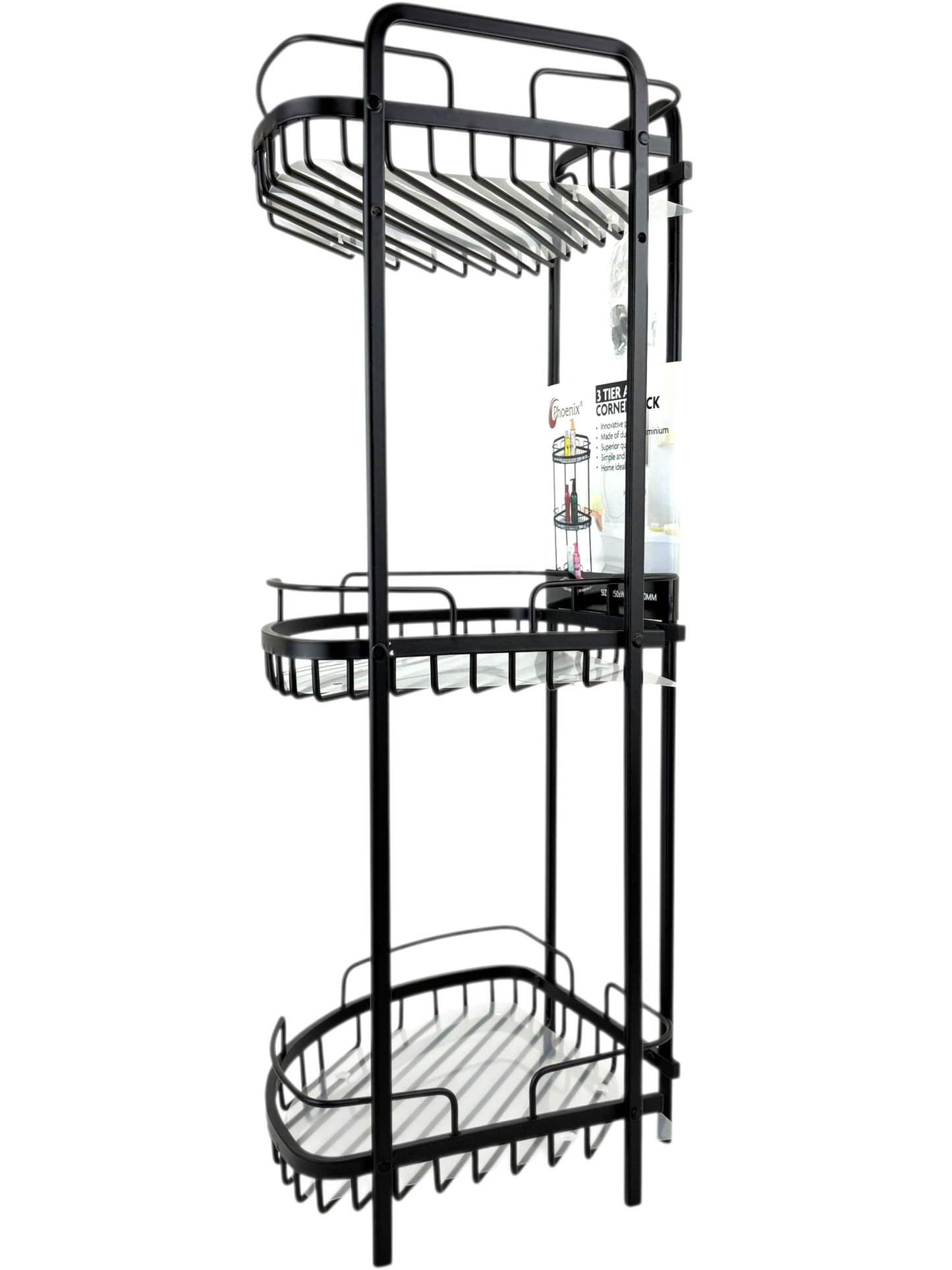 3-Tier Metal Corner Shower Rack | Tall Black Bathroom organizer stand