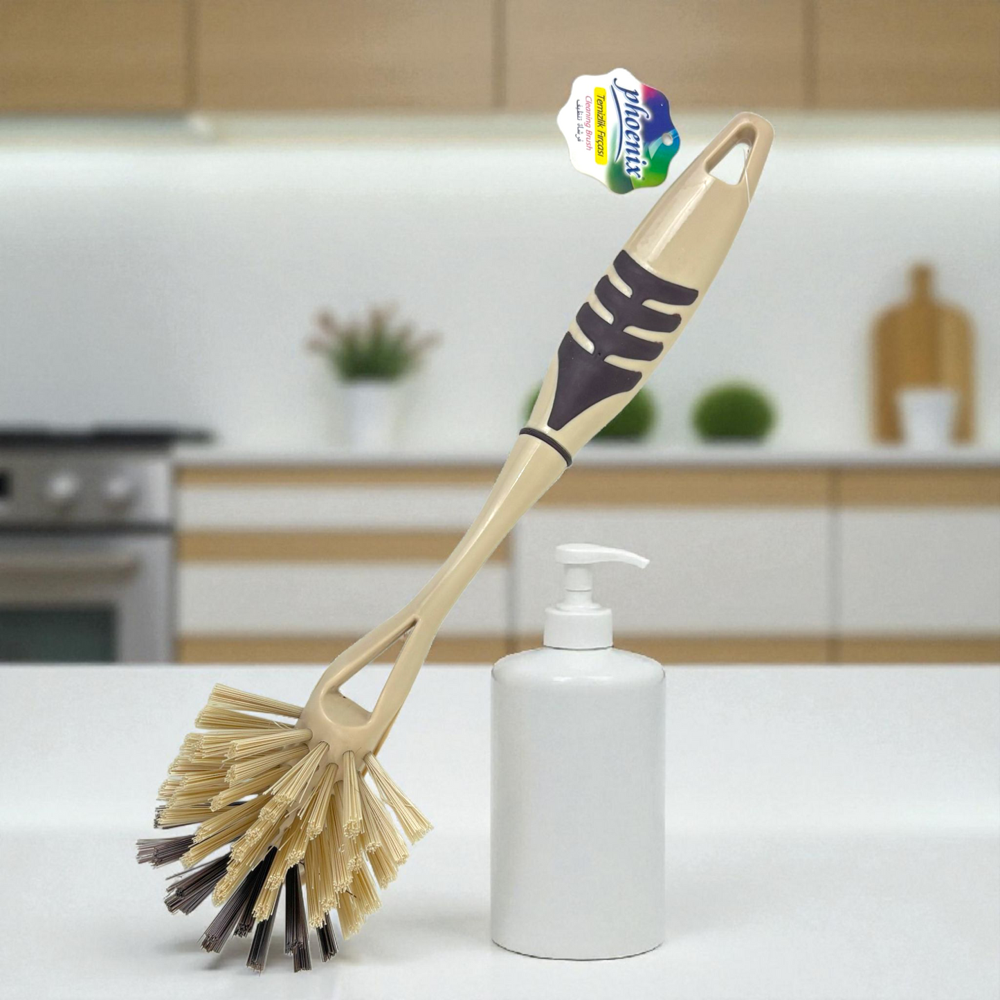 Long Handle Dishwashing Brush | Durable Kitchen Scrub Brush with Firm Bristles