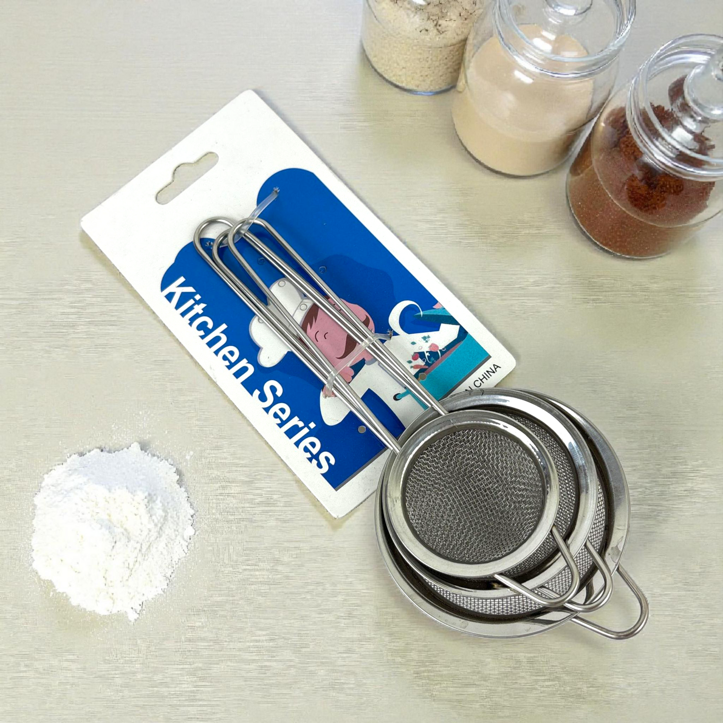 Stainless Steel Mesh Strainer Set (3-Piece) – Fine Sieve for Tea, Flour, Juice & Baking