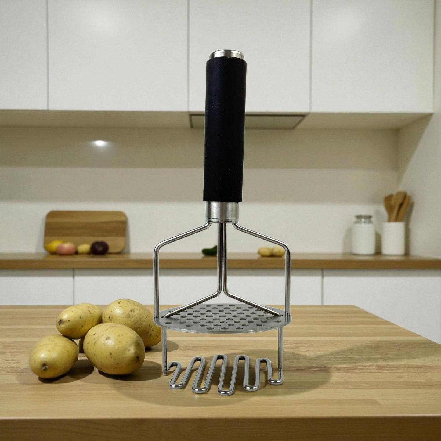 Stainless Steel Potato Masher with Soft Grip Handle | Heavy-Duty Manual Press for Smooth Mash