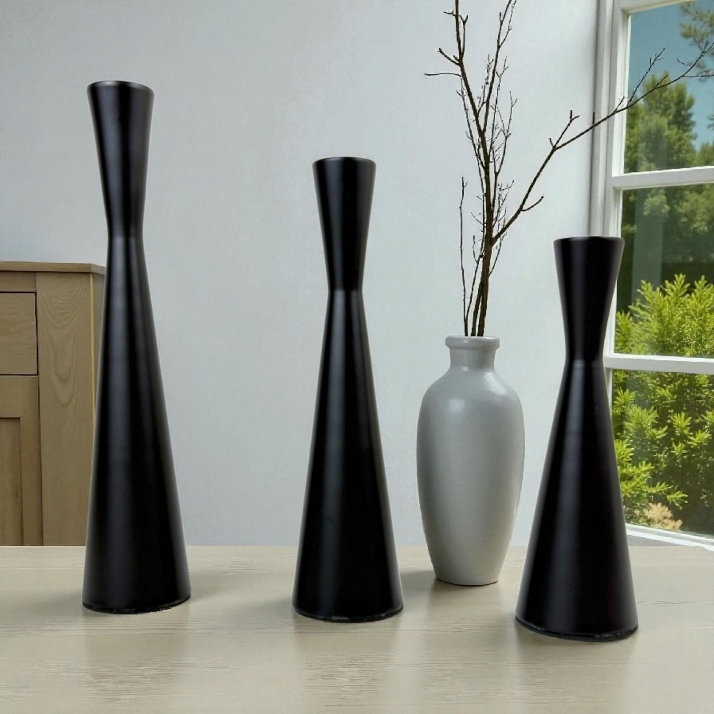 Set of 3 Black Metal Candle Holders – Modern Minimalist Taper Candle Stand