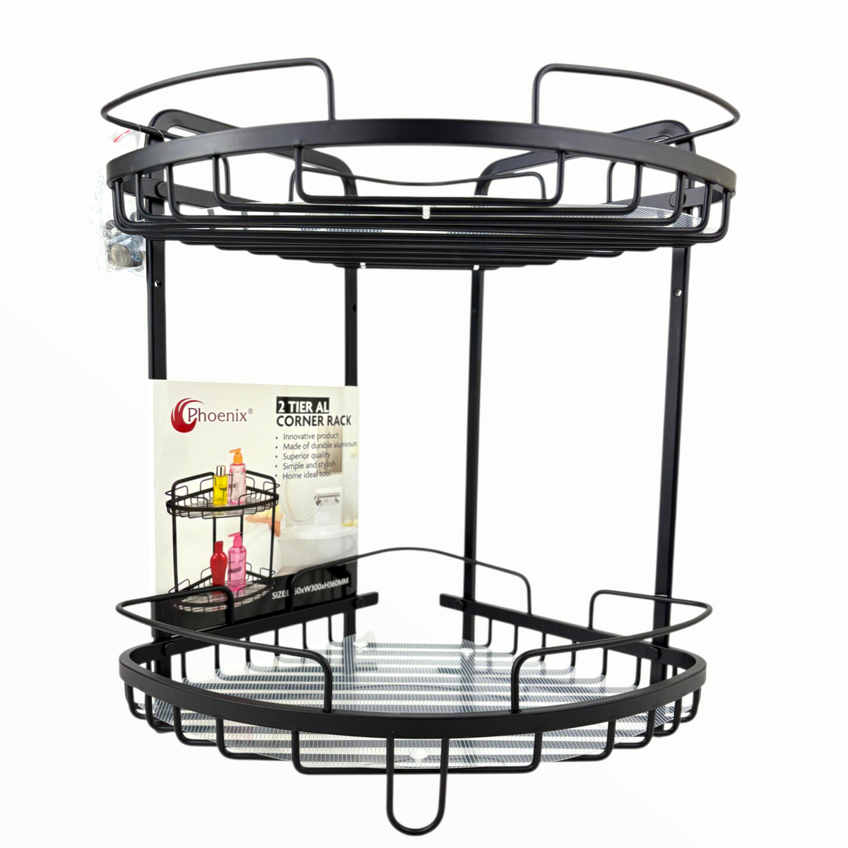 Wall-Mounted 2-Tier Aluminum Corner Rack – Bathroom & Kitchen Storage Organizer
