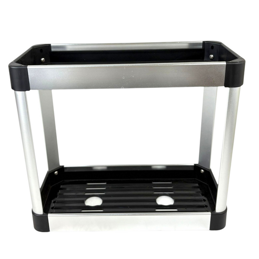 2-Tier Aluminum & Plastic Storage Shelf – Multipurpose Kitchen/Bathroom Counter Organizer Rack