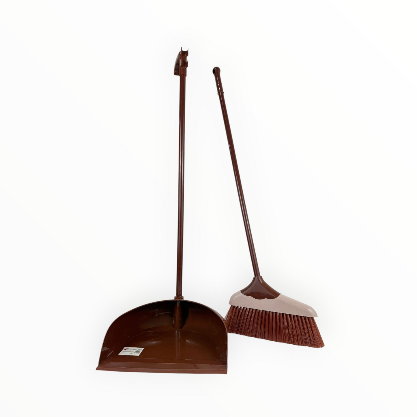 Long Handle Broom and Dustpan Set – Upright Standing Sweeping Kit for Home & Office (Brown)