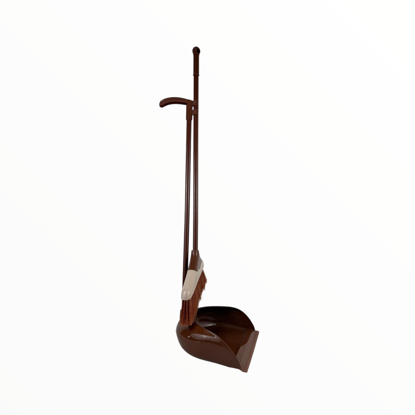 Long Handle Broom and Dustpan Set – Upright Standing Sweeping Kit for Home & Office (Brown)