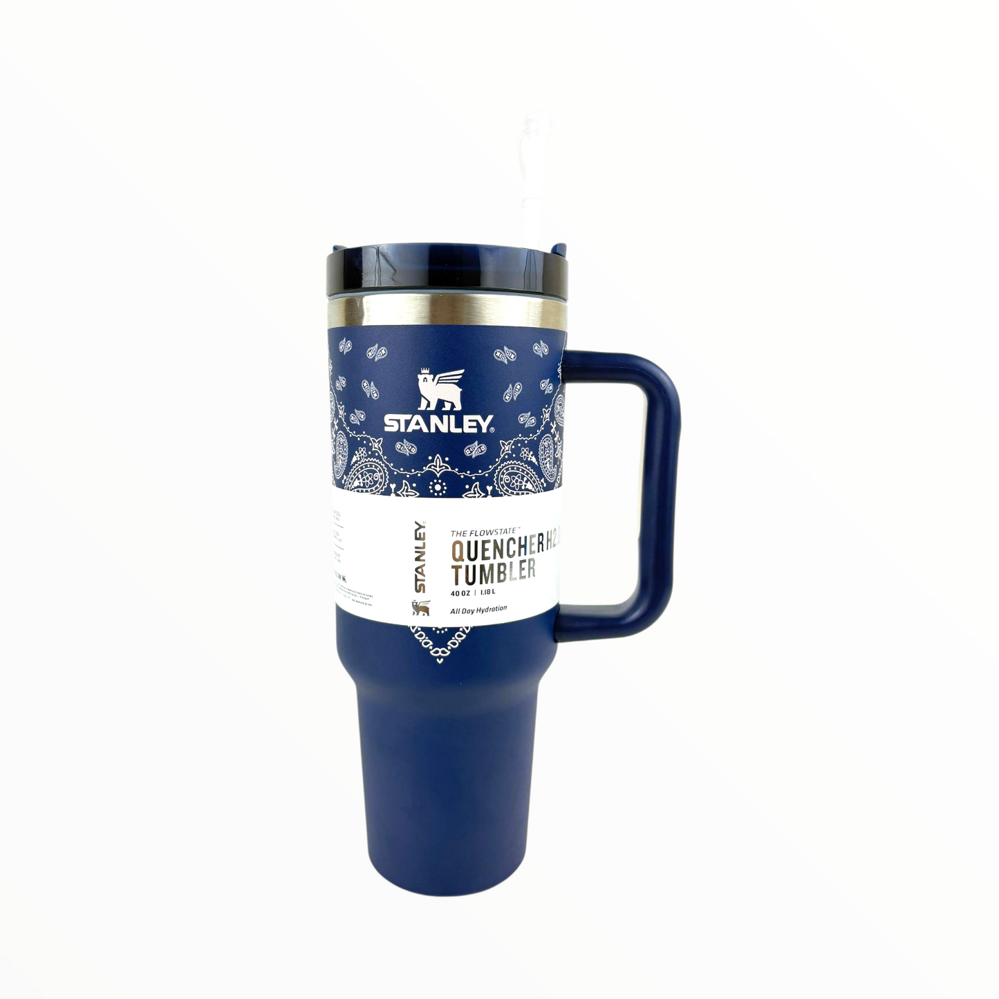 Stanley Quencher Navy Bandana Edition – 1.2L Stainless Steel Insulated Tumbler with Handle & Straw (Classic Blue Design)
