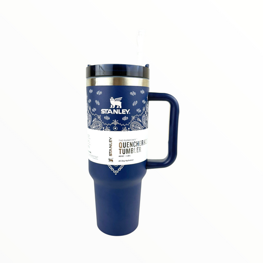 Stanley Quencher Navy Bandana Edition – 1.2L Stainless Steel Insulated Tumbler with Handle & Straw (Classic Blue Design)