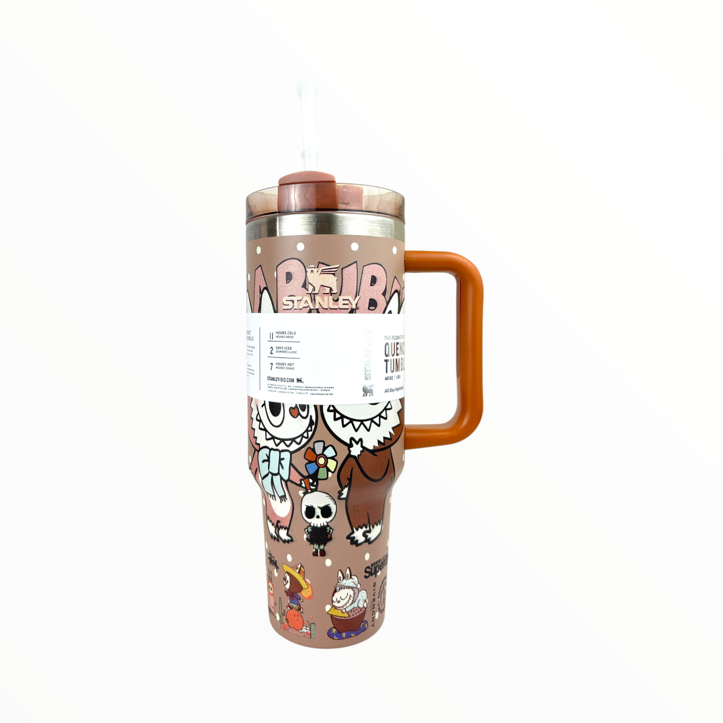 Stanley Quencher Labubu Brown Edition – 1.2L Stainless Steel Insulated Tumbler with Handle & Straw (Cute Cartoon Design)