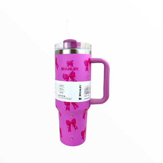 Stanley Quencher Pink Bow Edition – 1.2L Stainless Steel Insulated Tumbler with Handle & Straw (Girly Gift Design)