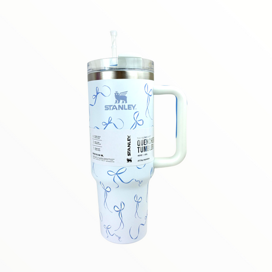 Stanley Quencher White Ribbon Edition – 1.2L Stainless Steel Insulated Tumbler with Handle & Straw (Elegant White Design)