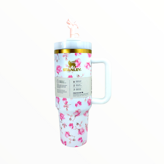 Stanley Quencher Floral Rose Edition – 1.2L Stainless Steel Insulated Tumbler with Handle & Straw (Romantic Flower Design)