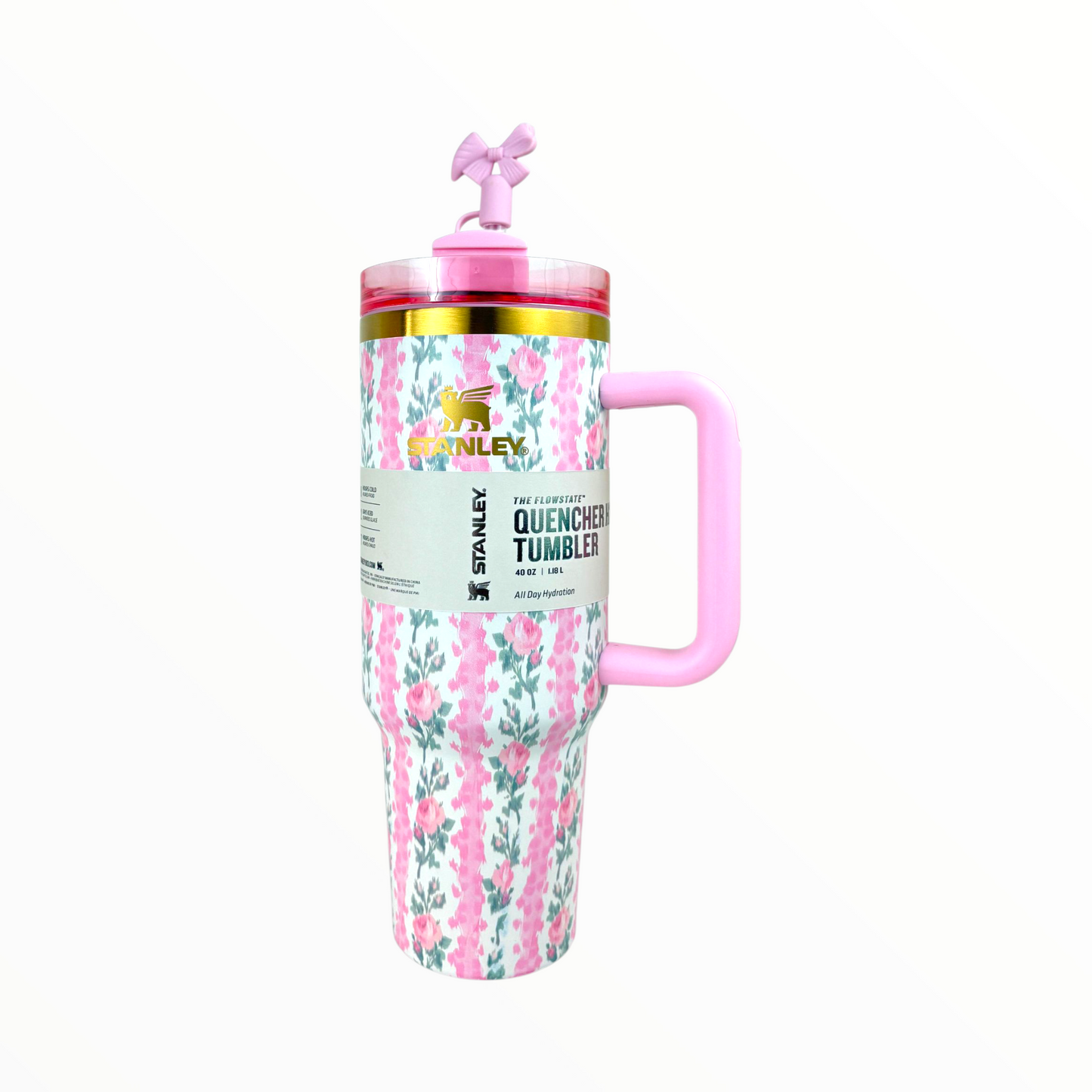 Stanley Quencher Tumbler – 1.2L Floral Pink Stainless Steel Insulated Mug with Handle & Straw