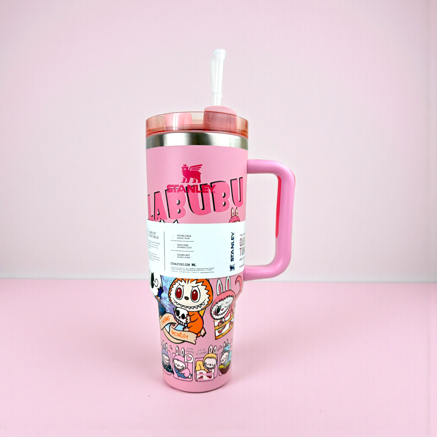 Stanley Quencher Pink Labubu Edition – 1.2L Stainless Steel Insulated Tumbler with Handle & Straw (Cartoon Style)