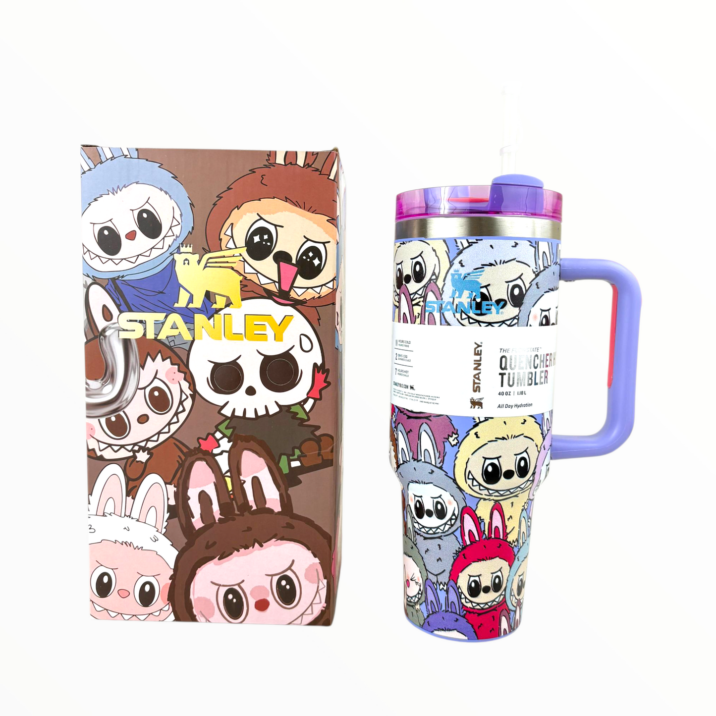 Stanley Quencher Labubu Colorful Edition – 1.2L Stainless Steel Insulated Tumbler with Handle & Straw (Cartoon Character Design)