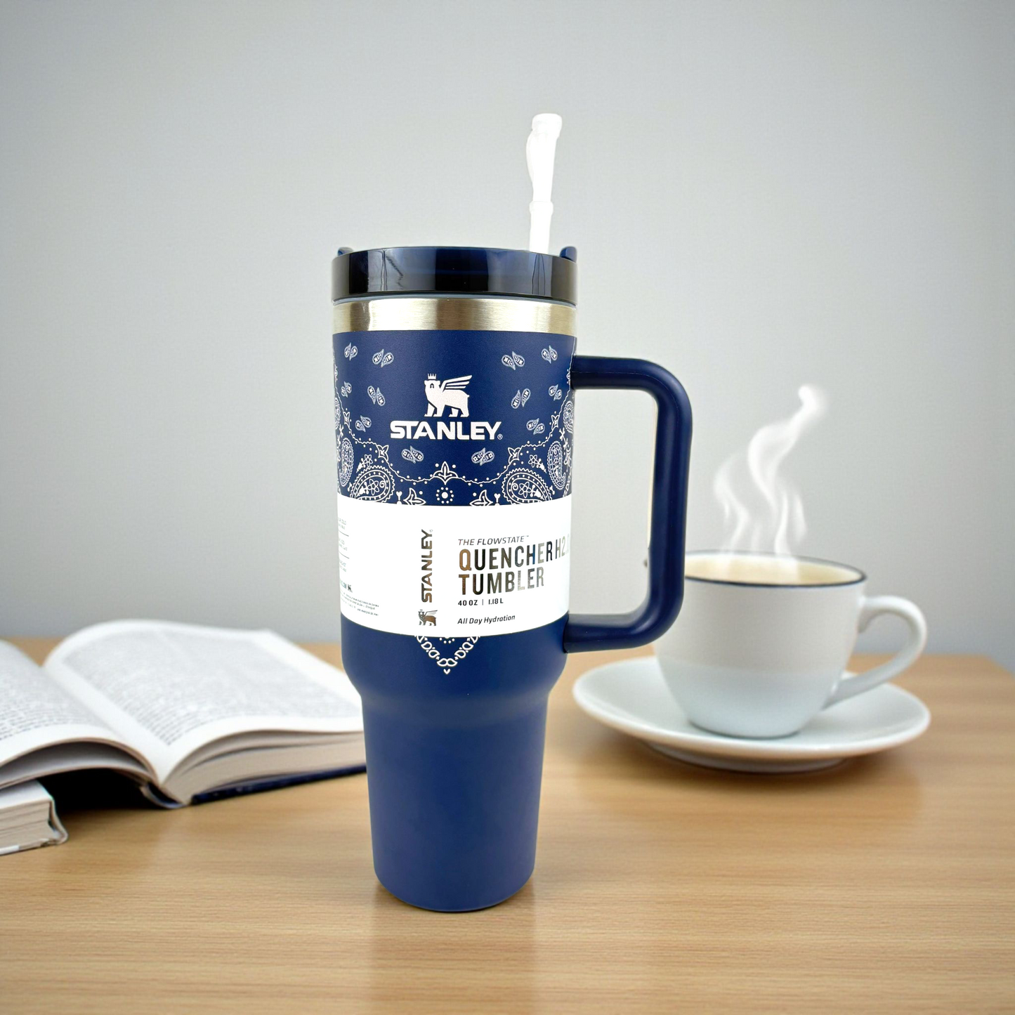 Stanley Quencher Navy Bandana Edition – 1.2L Stainless Steel Insulated Tumbler with Handle & Straw (Classic Blue Design)