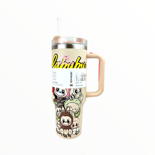 Stanley Quencher Beige la bubu Edition – 1.2L Stainless Steel Insulated Tumbler with Handle & Straw (Cartoon Design)