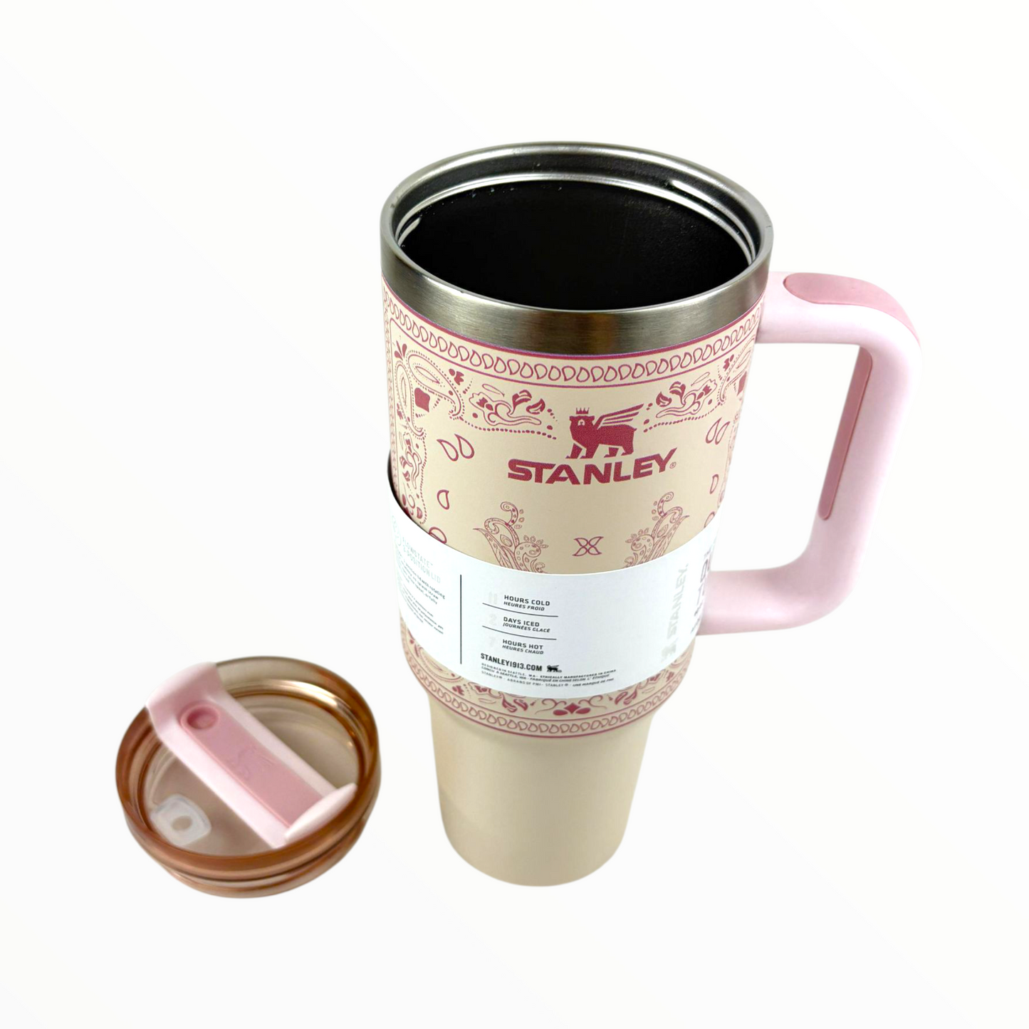 Stanley Quencher Beige Bandana Edition – 1.2L Stainless Steel Insulated Tumbler with Handle & Straw (Paisley Design)