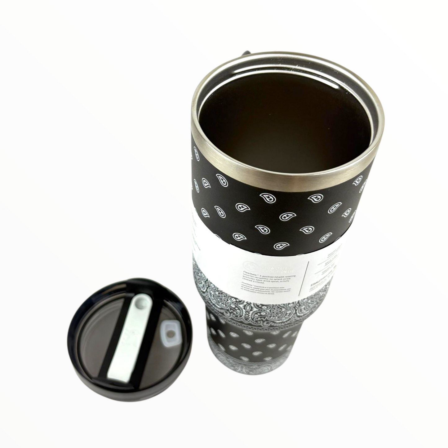 Stanley Quencher Bandana Edition – 1.2L Stainless Steel Insulated Tumbler with Handle & Straw (Black Pattern)