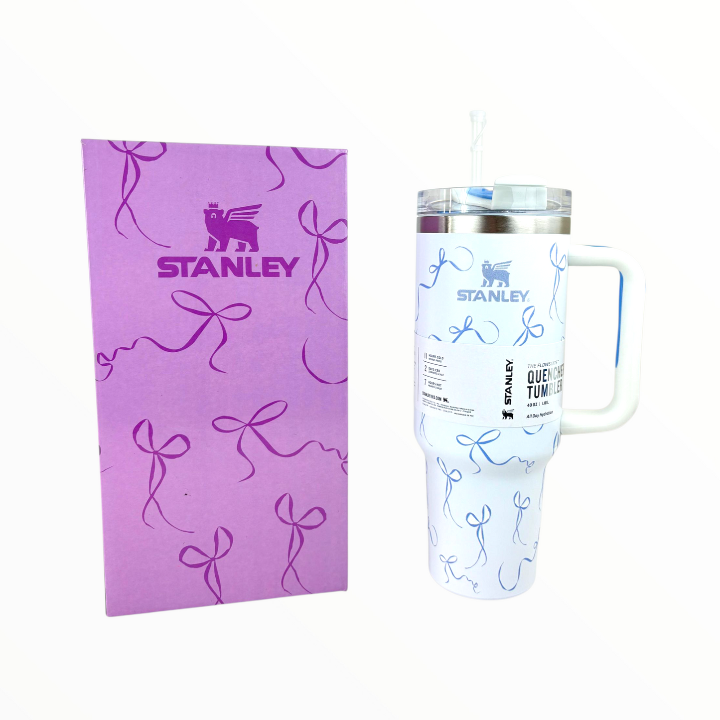 Stanley Quencher White Ribbon Edition – 1.2L Stainless Steel Insulated Tumbler with Handle & Straw (Elegant White Design)