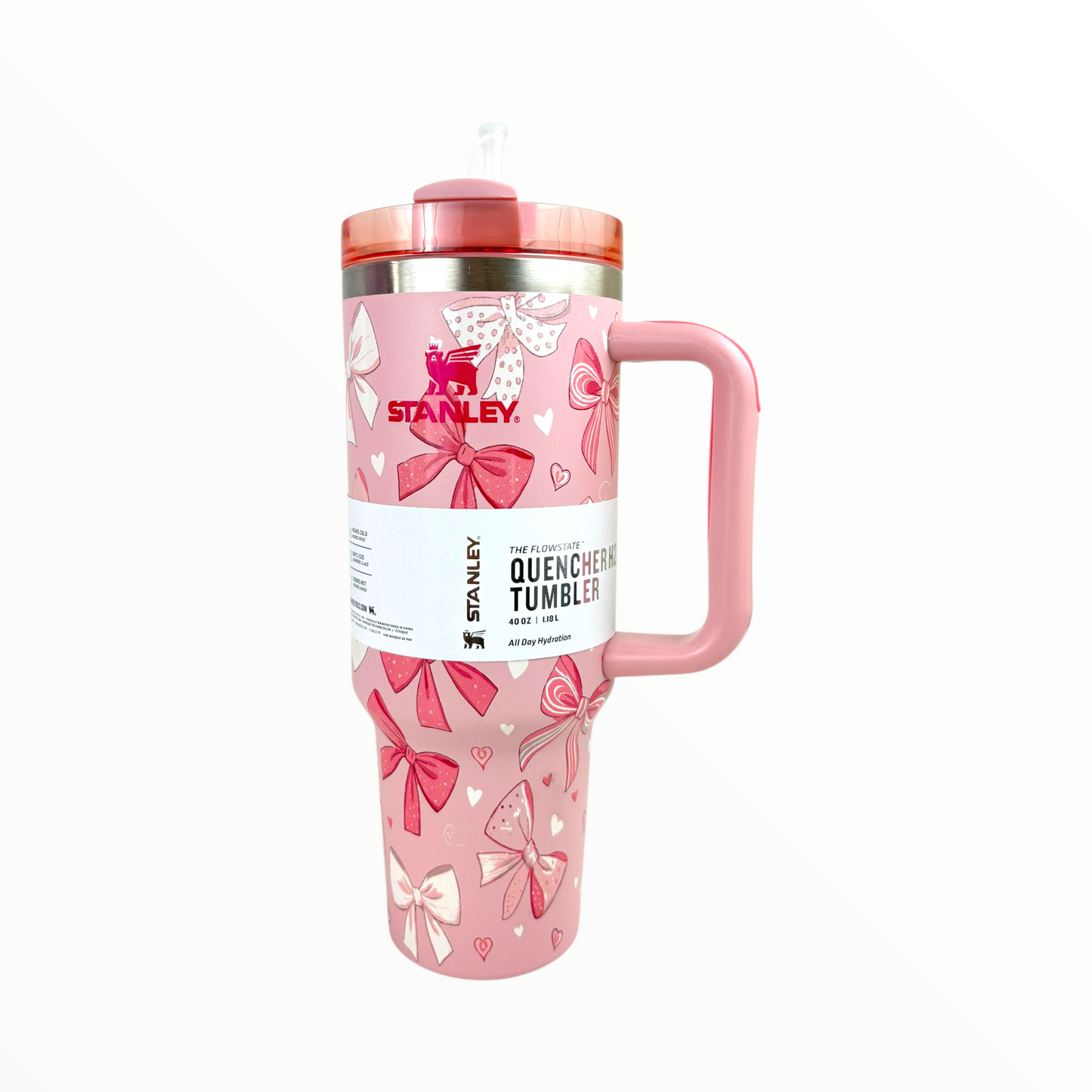 Stanley Quencher Pink Bow Edition – 1.2L Stainless Steel Insulated Tumbler with Handle & Straw (Pink Gift Design)
