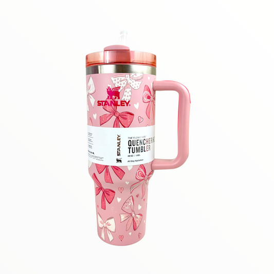 Stanley Quencher Pink Bow Edition – 1.2L Stainless Steel Insulated Tumbler with Handle & Straw (Pink Gift Design)