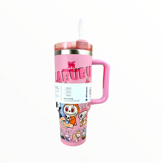Stanley Quencher Pink Labubu Edition – 1.2L Stainless Steel Insulated Tumbler with Handle & Straw (Cartoon Style)