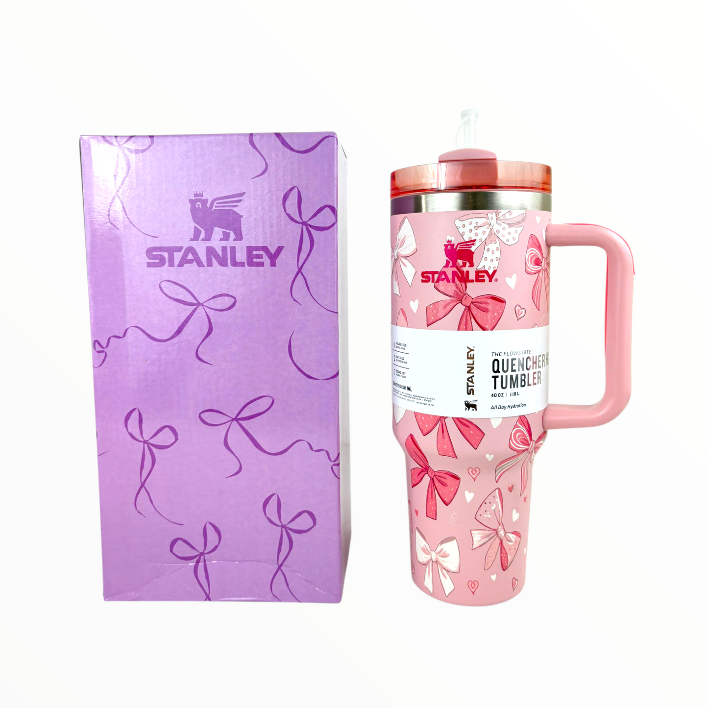 Stanley Quencher Pink Bow Edition – 1.2L Stainless Steel Insulated Tumbler with Handle & Straw (Pink Gift Design)