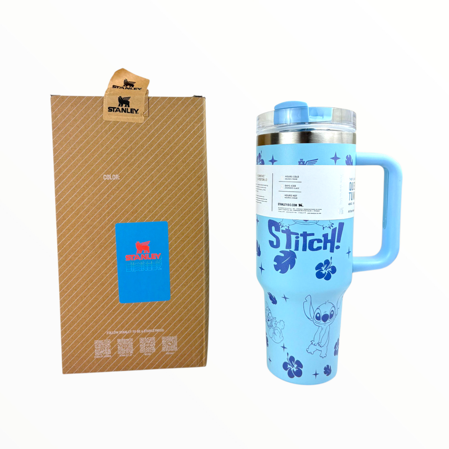 Stanley Quencher Stitch Edition – 1.2L Stainless Steel Insulated Tumbler with Handle & Straw (Blue Disney Design)