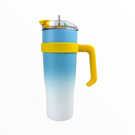Gradient Blue & Yellow Tumbler – 1.2L Insulated Stainless Steel Mug with Handle & Lid (Double Wall Cold & Hot Cup)