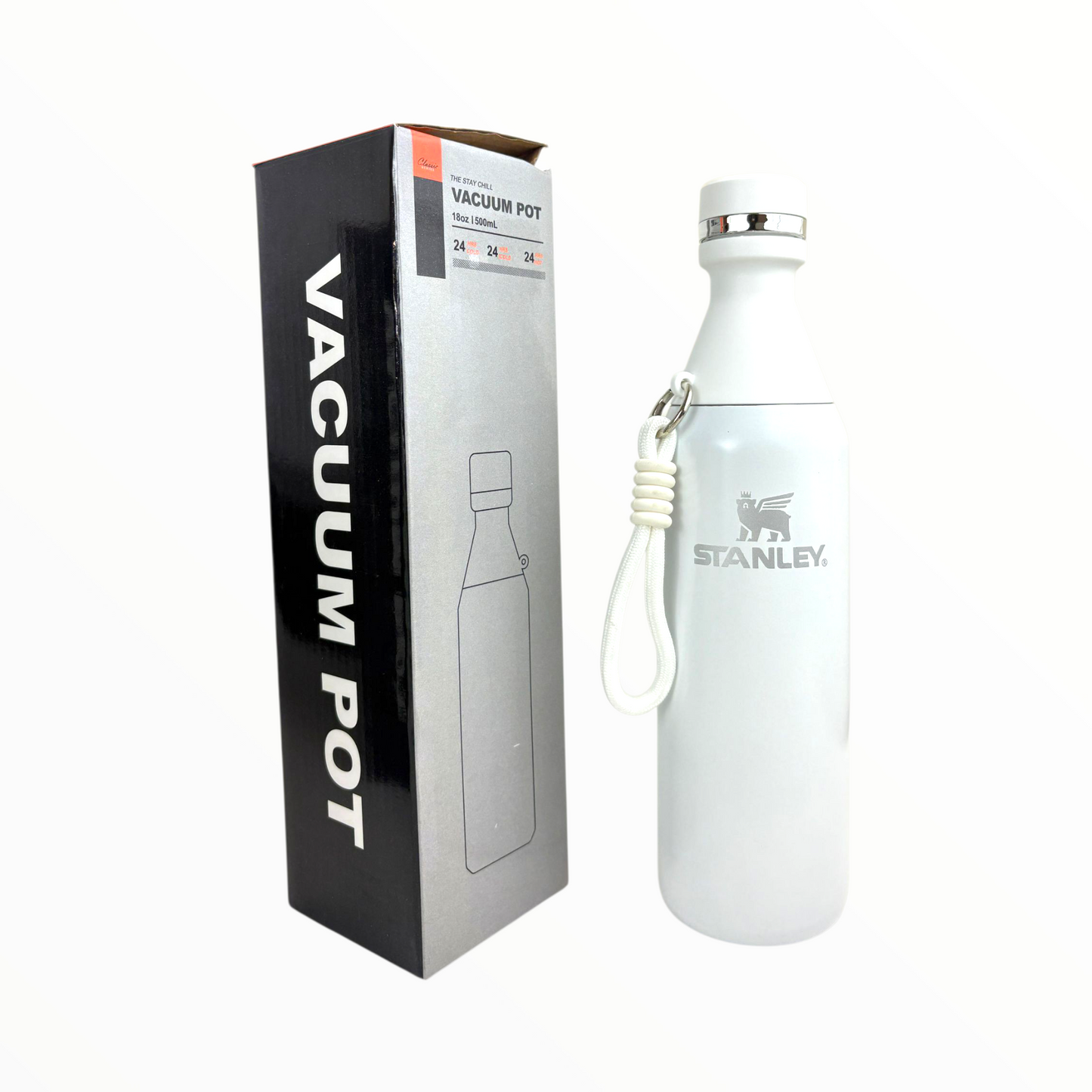 Stanley White Vacuum Bottle – 500ml Stainless Steel Insulated Water Bottle with Strap