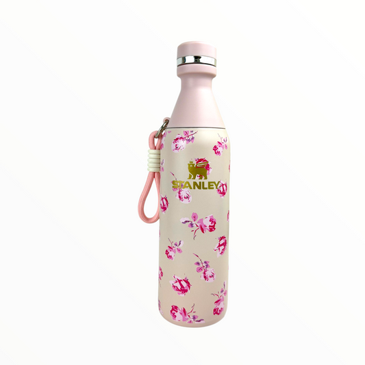 Stanley Pink Floral Vacuum Bottle – 500ml Stainless Steel Insulated Water Bottle with Handle Strap