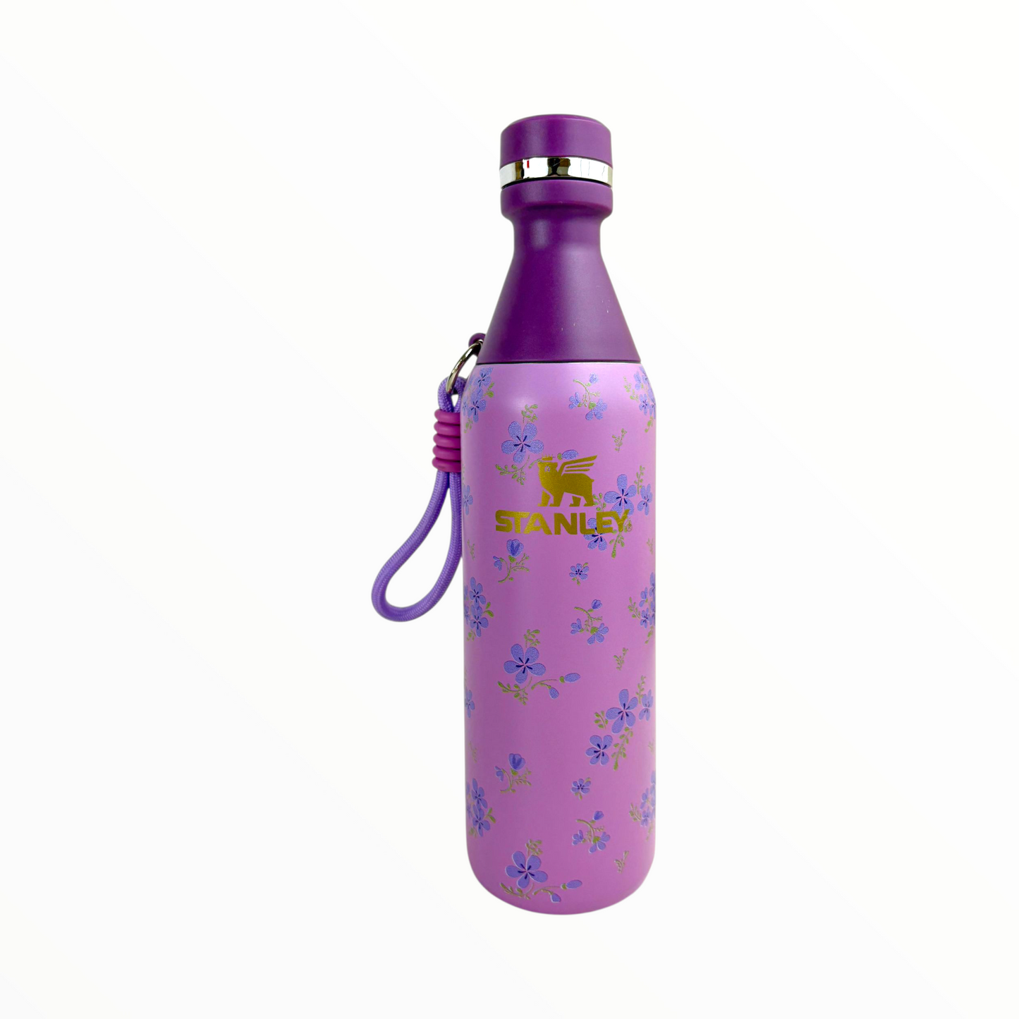 Stanley Purple Floral Vacuum Bottle – 500ml Stainless Steel Insulated Water Bottle with Carry Strap