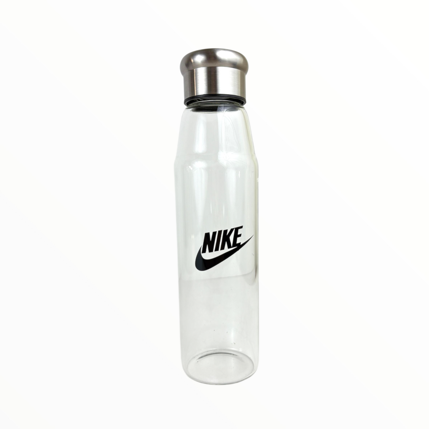 Nike Clear Glass Water Bottle – 500ml Sports & Fitness Bottle with Stainless Steel Lid (Eco-Friendly & Reusable)
