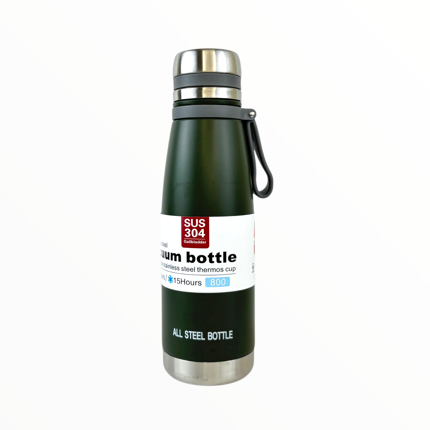 Green Stainless Steel Thermos Bottle – 800ml Vacuum Insulated Water Flask (SUS 304 Steel)