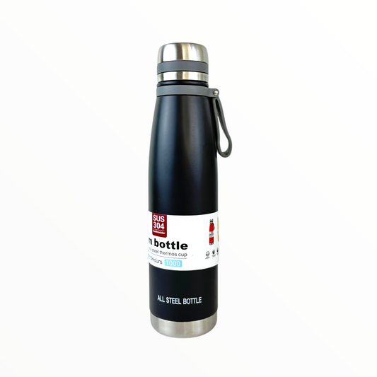 Black Stainless Steel Thermos Bottle – 800ml Vacuum Insulated Hot & Cold Water Flask