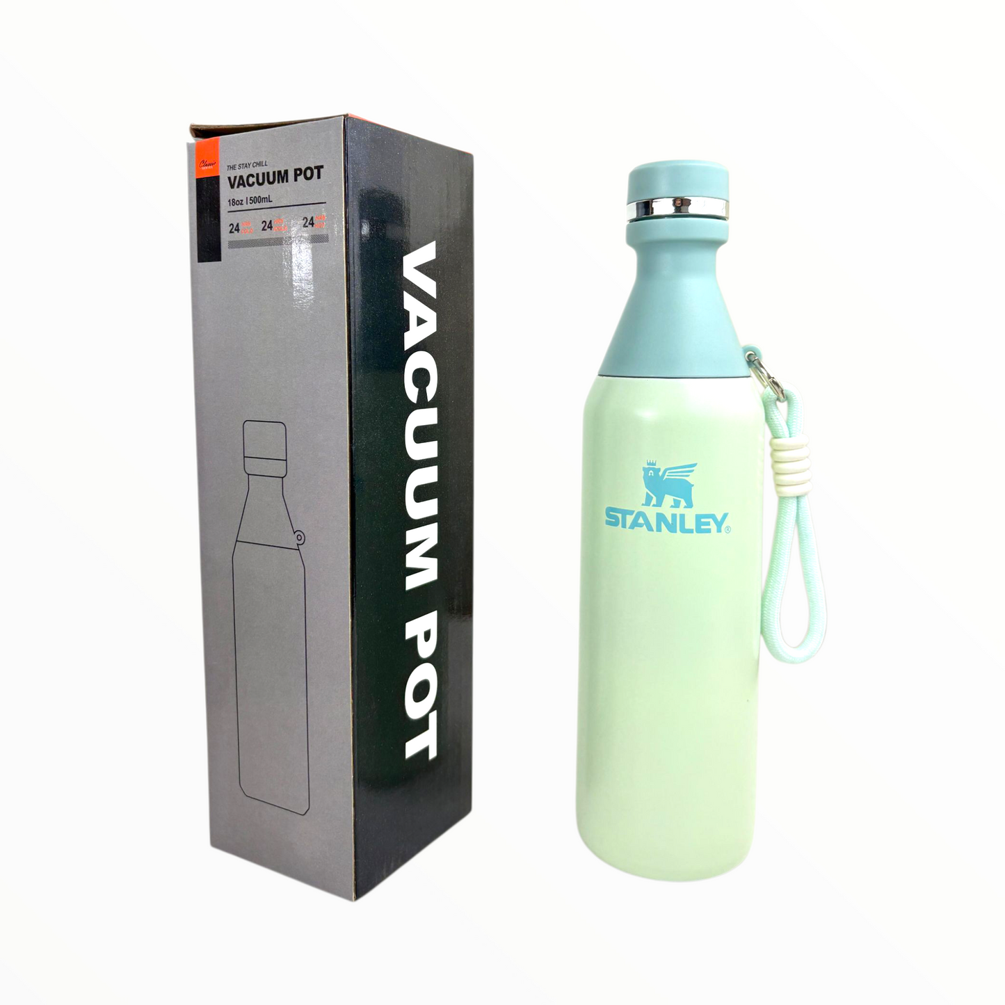 Stanley Green.blue Vacuum Bottle – 500ml Stainless Steel Insulated Water Bottle with Strap