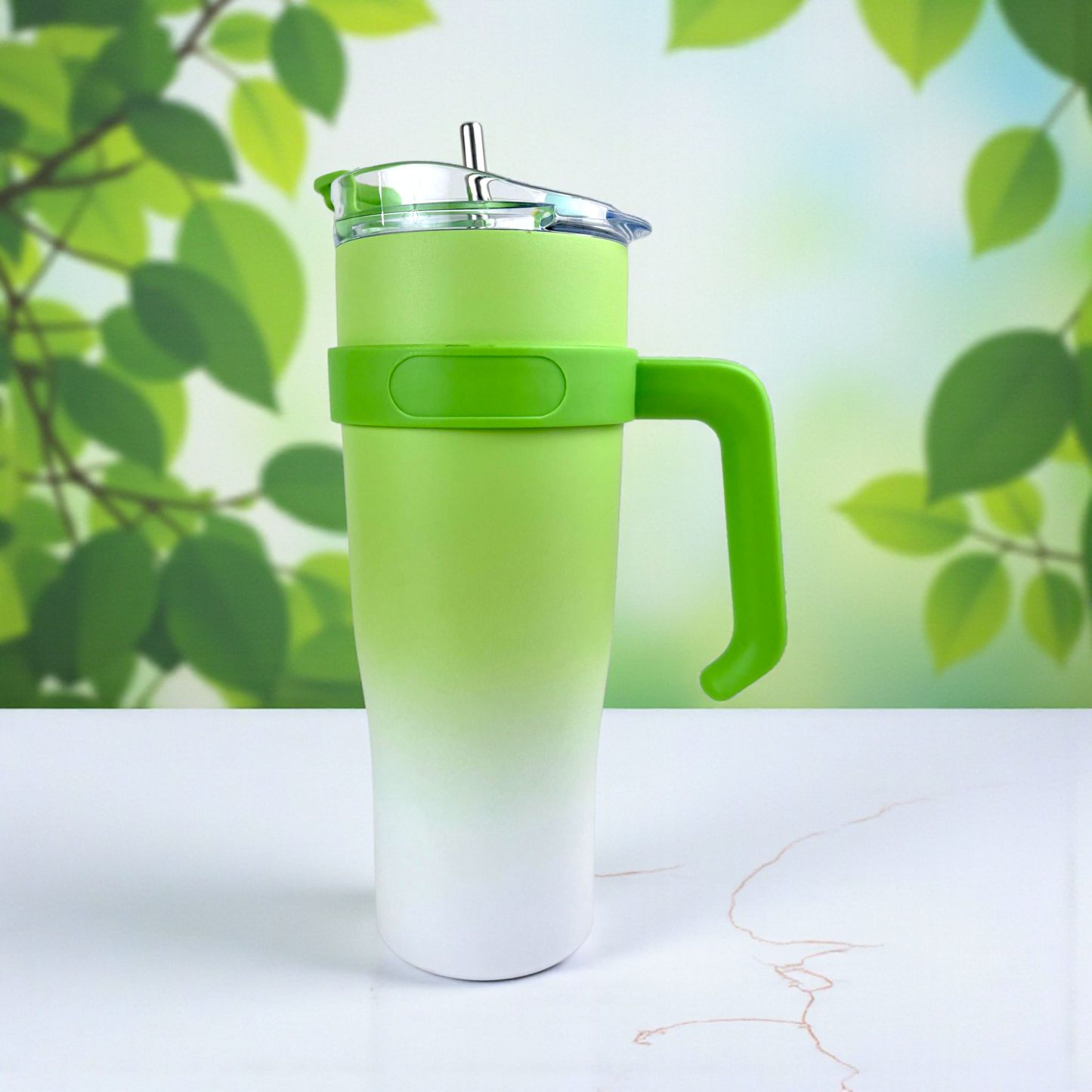 Gradient green & green Tumbler – 1.2L Insulated Stainless Steel Mug with Handle & Lid (Double Wall Cold & Hot Cup)