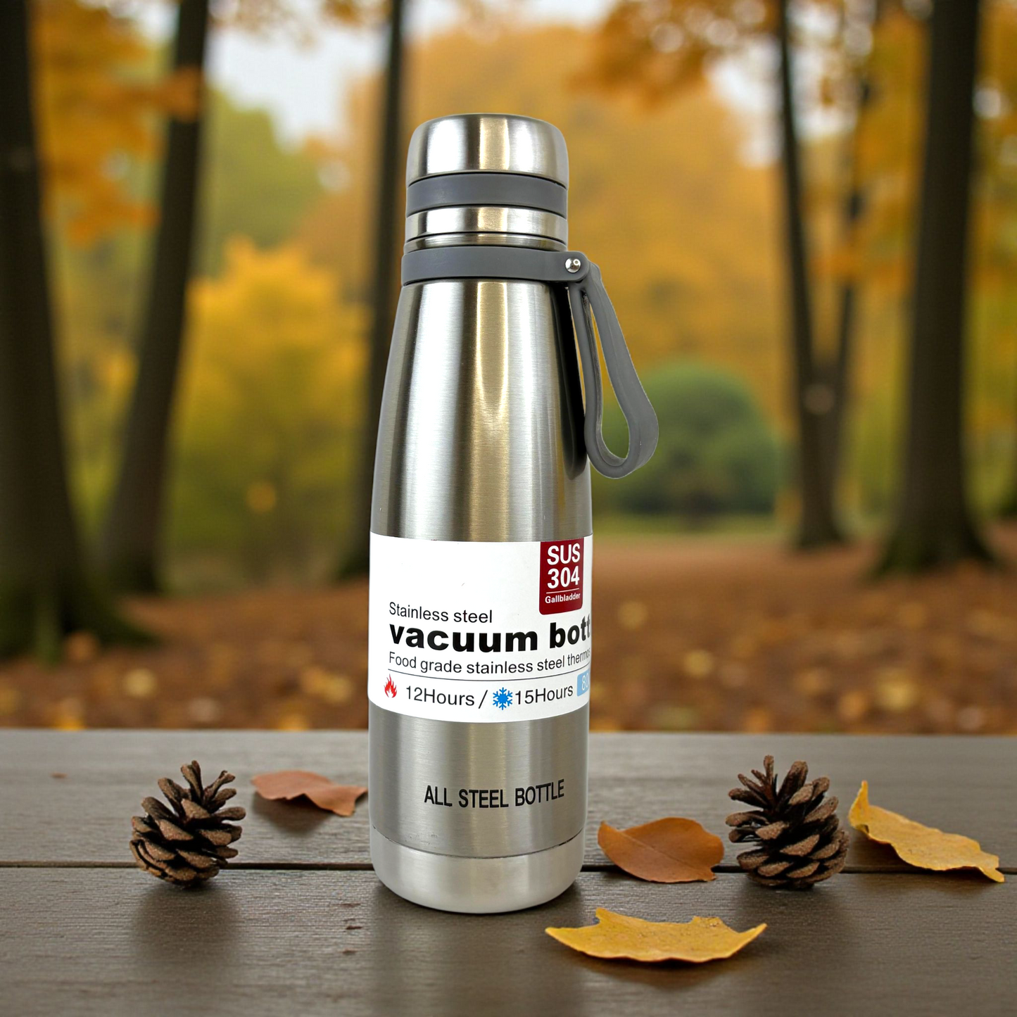 Silver Stainless Steel Thermos Bottle – 800ml Vacuum Insulated Hot & Cold Flask (SUS 304 Steel)
