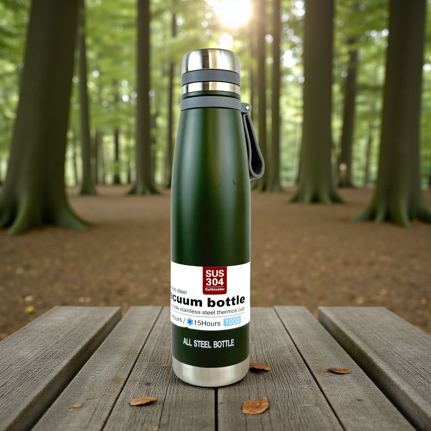Green Stainless Steel Thermos Bottle – 800ml Vacuum Insulated Water Flask (SUS 304 Steel)