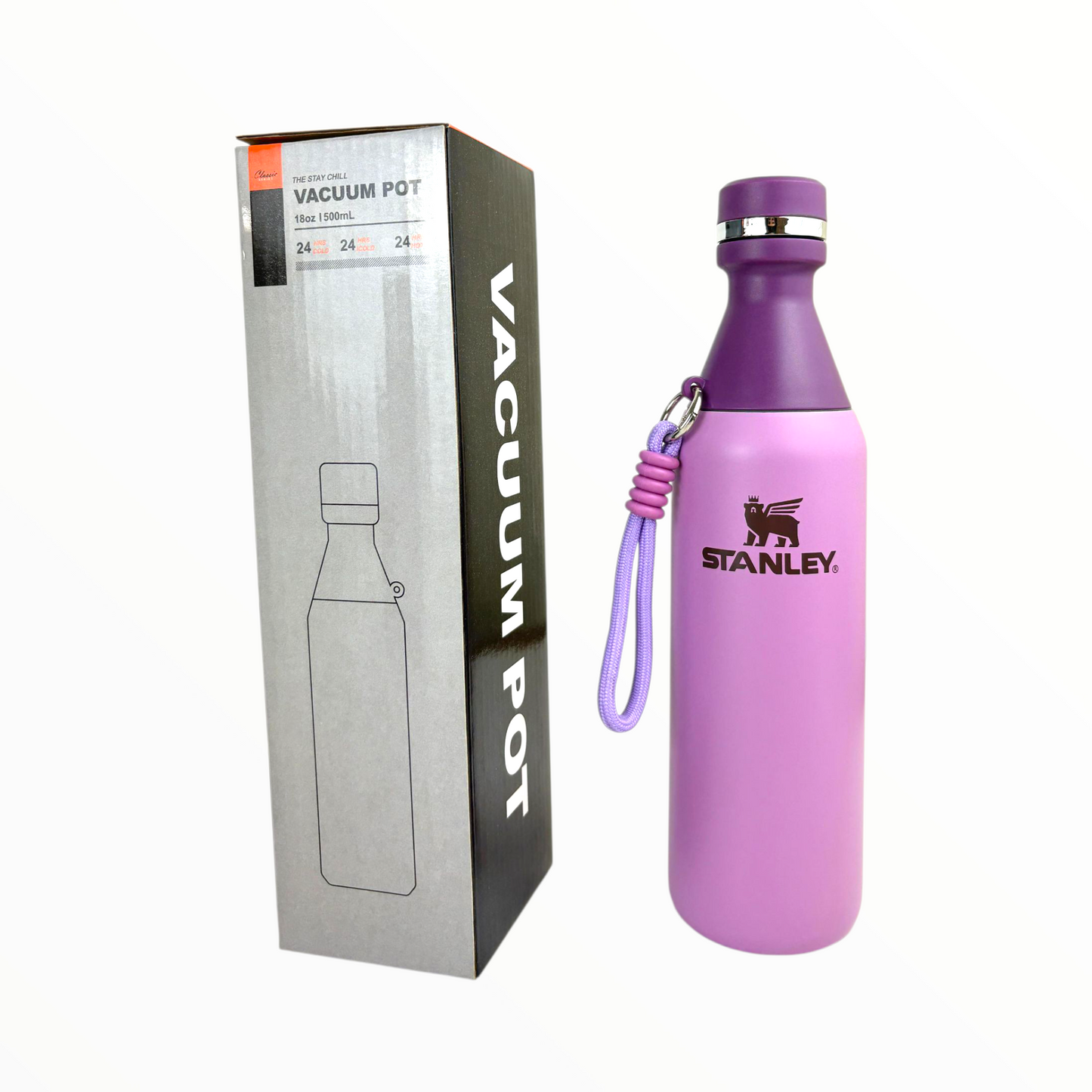 Stanley Purple Vacuum Bottle – 500ml Stainless Steel Insulated Water Bottle with Strap