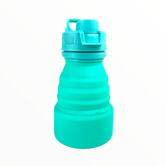 Foldable Silicone Water Bottle – 500ml Collapsible Travel Bottle with Leak-Proof Lid (Turquoise)
