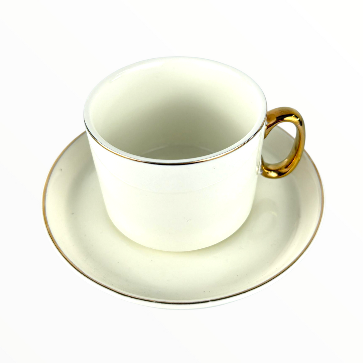White Porcelain Coffee Cup with Gold Handle & Saucer – Elegant Tea or Espresso Set 12pcs