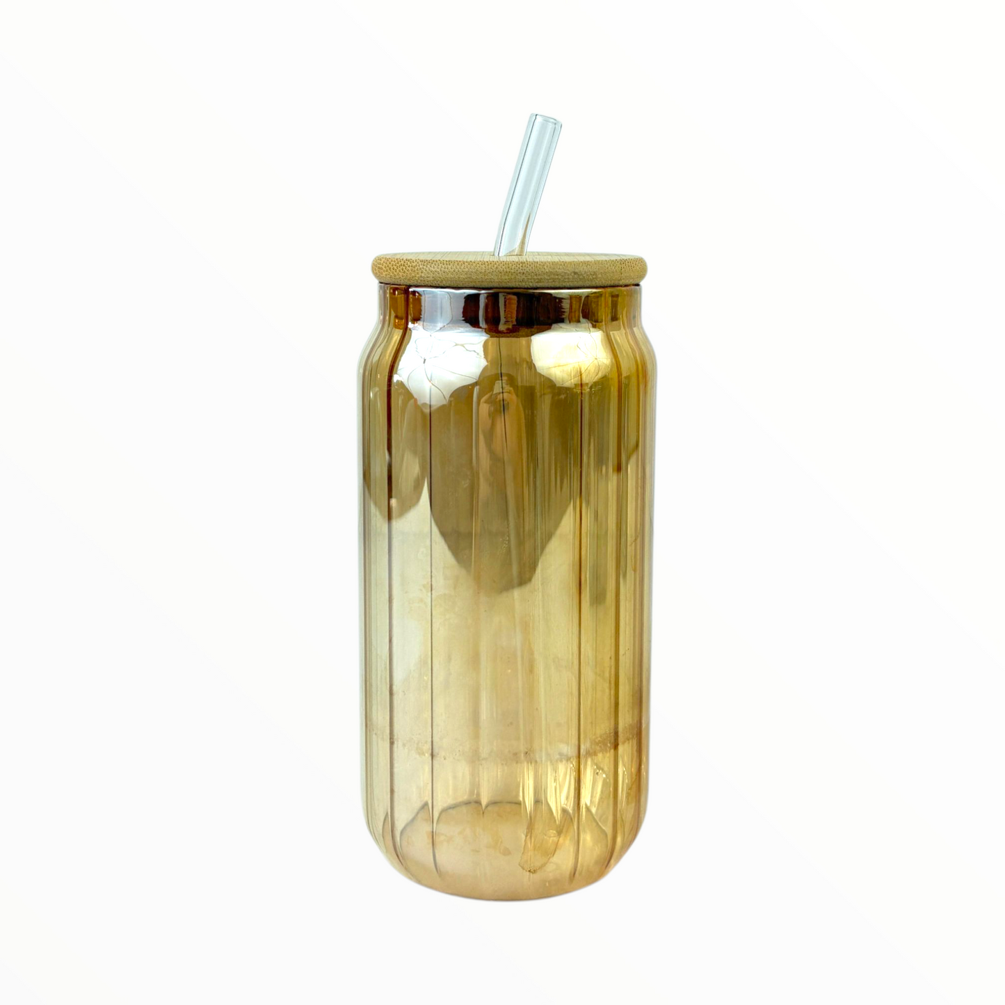 Amber Glass Cup with Bamboo Lid & Glass Straw – Eco-Friendly Iced Coffee Cup