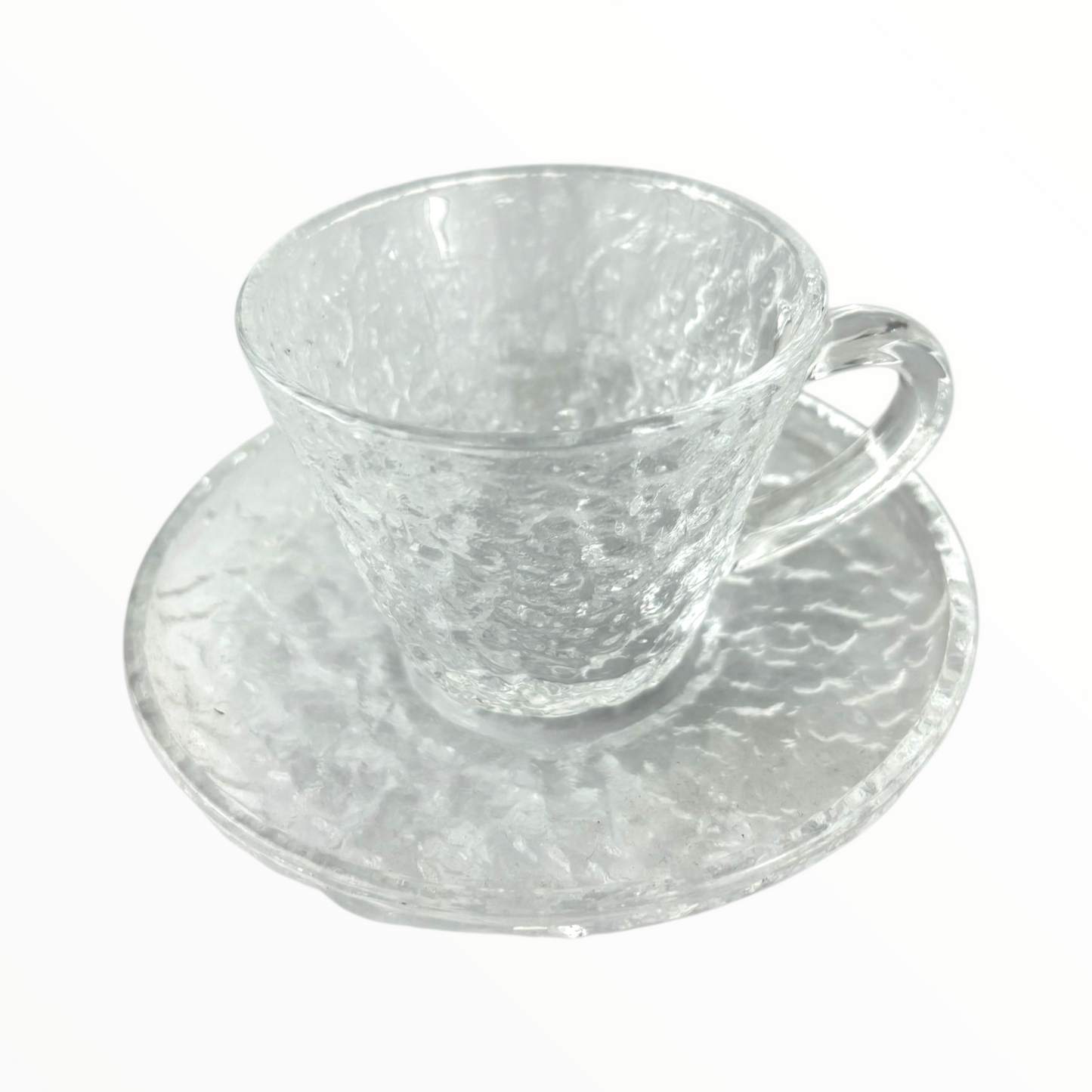 Frosted Clear Glass Cup with Saucer – Textured Crystal Coffee & Tea Set6 pcs