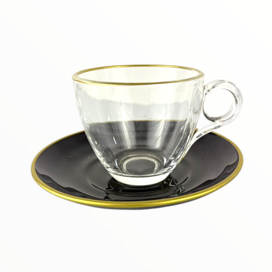 Glass Espresso Cup with Black & Gold Saucer – Elegant Coffee Cup Set12 pcs