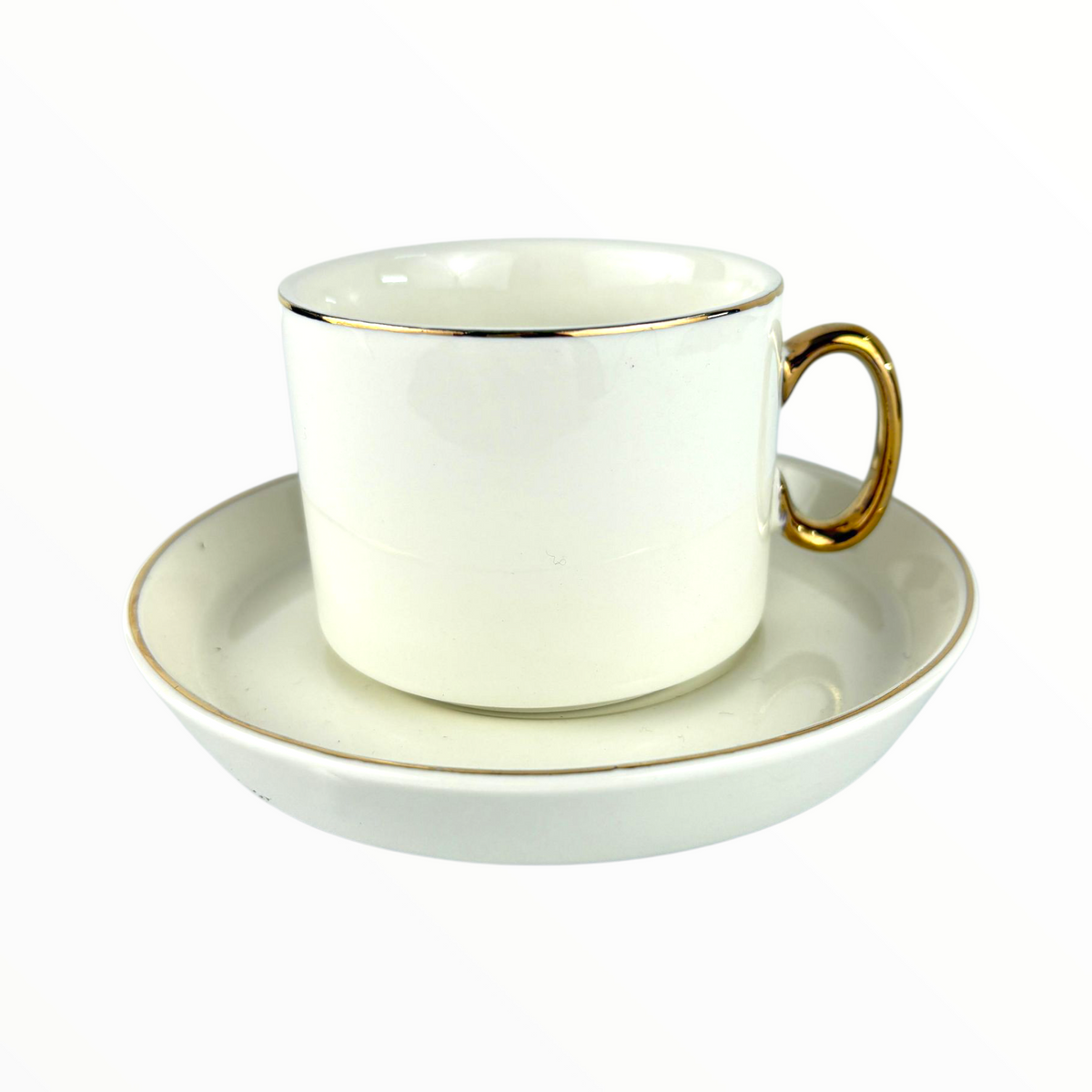 White Porcelain Coffee Cup with Gold Handle & Saucer – Elegant Tea or Espresso Set 12pcs